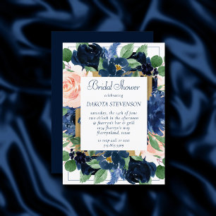 Chic Blooms Romantic Blush and Navy Rose Shower Invitation