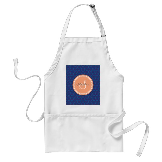 Chic blue abstract geometric pattern monogram standard apron (Front)