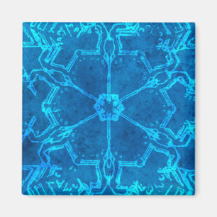 Chic Blue Abstract Snowflake Flower Magnet