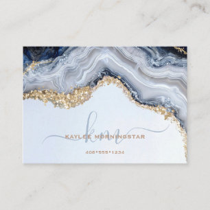 Chic Blue Agate Geode Gold Nuggets Business Card
