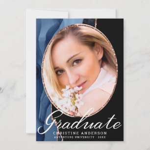 Chic Blue Agate Rose Gold Glitter Photo Graduation Announcement