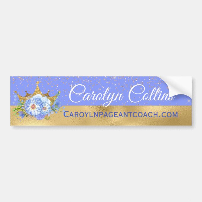 Chic Blue and Gold Floral Crown Bumper Sticker (Front)