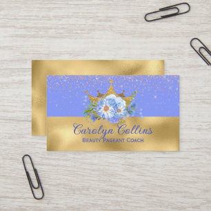 Chic Blue and Gold Floral Crown Business Card