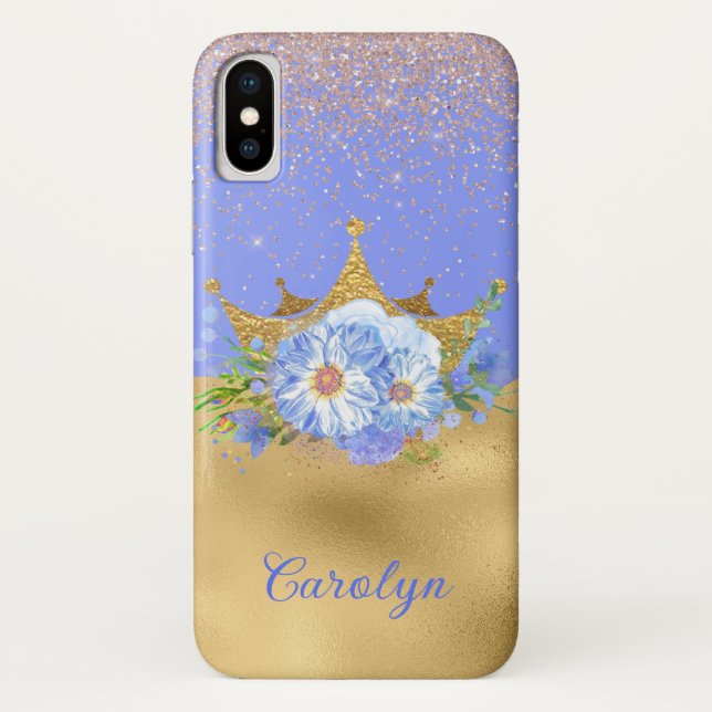 Chic Blue and Gold Floral Crown Case-Mate iPhone Case (Back)
