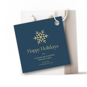 Chic Blue and Gold Modern Snowflake Notary Holiday Favour Tags