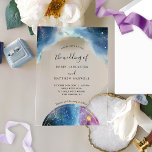 Chic Blue and Purple Watercolor Celestial Wedding Acrylic Invitations<br><div class="desc">Create an unforgettable first impression with our stunning celestial acrylic wedding invitation, designed to showcase your special day in a way that’s as beautiful as the love you share. This elegant design features a delicate celestial border on the top with blue, purple, aqua, and teal watercolor stains, and dainty stars,...</div>