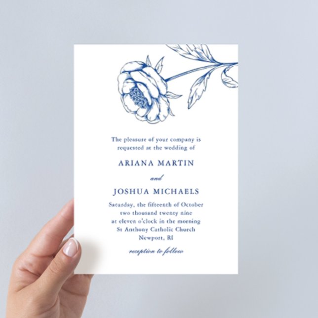 Chic Blue and White Botanical Wedding Invitation (Creator Uploaded)