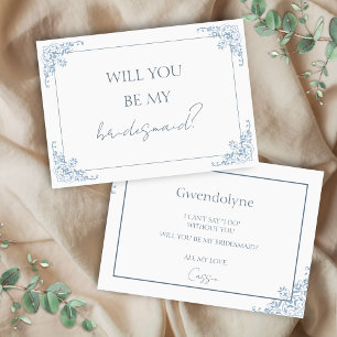 Chic Blue and White Bridesmaid Proposal Card