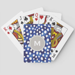 Chic blue and white cheetah print monogram playing cards