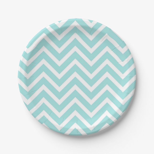 Chic Blue and White Chevron Pattern Paper Plate (Front)