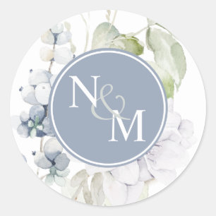 Chic Blue and White Floral Monogram Envelope Seal