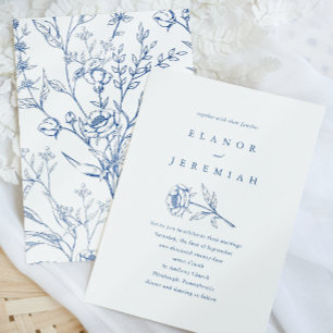Chic Blue and White Floral Wedding Invitation