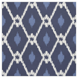 Chic blue and white ikat tribal diamond pattern fabric