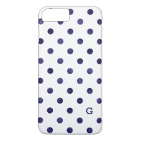 Chic blue and white polka dots patterns monogram
