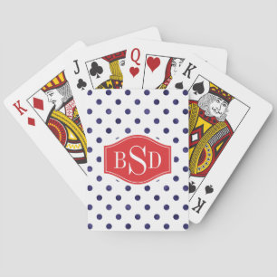 Chic blue and white polka dots patterns monogram playing cards