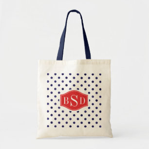 Chic blue and white polka dots patterns monogram tote bag