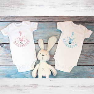 Chic Blue and White Reindeer First Christmas Baby Bodysuit