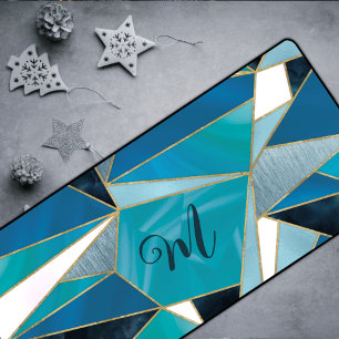 Chic blue aqua teal abstract geometric desk mat
