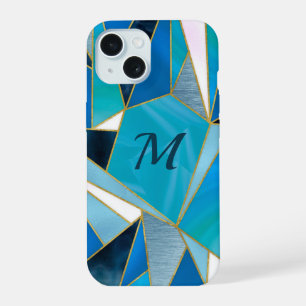 Chic blue aqua teal abstract geometric iPhone 15 case