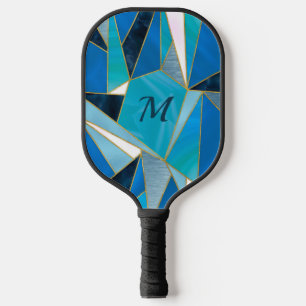 Chic blue aqua teal abstract geometric pickleball paddle