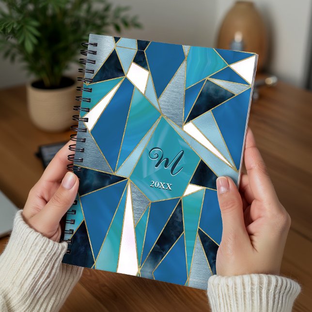 Chic blue aqua teal abstract geometric planner (Creator Uploaded)