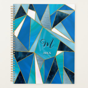 Chic blue aqua teal abstract geometric planner