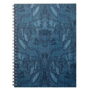 Chic Blue Art Nouveau Iris Botanical Pattern Notebook