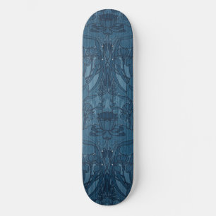 Chic Blue Art Nouveau Iris Botanical Pattern Skateboard