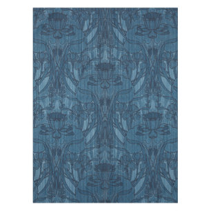 Chic Blue Art Nouveau Iris Botanical Pattern Tablecloth