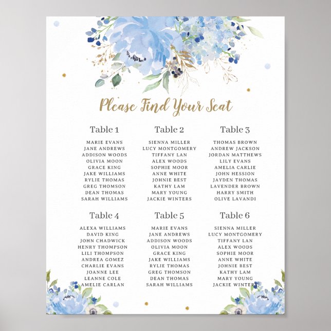 Chic Blue Balloons Floral Boy Baby Shower Seating Poster (Front)