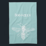 Chic Blue Bee Happy Tea Towel<br><div class="desc">bee happy inspirational happiness blue white simple</div>