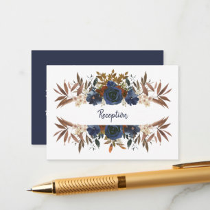 Chic Blue Beige Botanical Wedding Enclosure Card