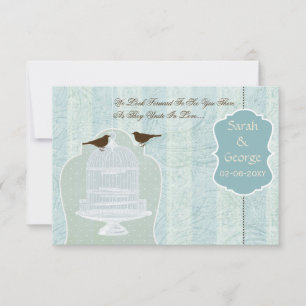 Chic blue bird cage, love birds RSVP 3.5 x 5 Card