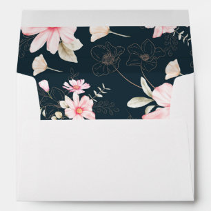 Chic Blue Blush Floral Return Address Wedding Envelope