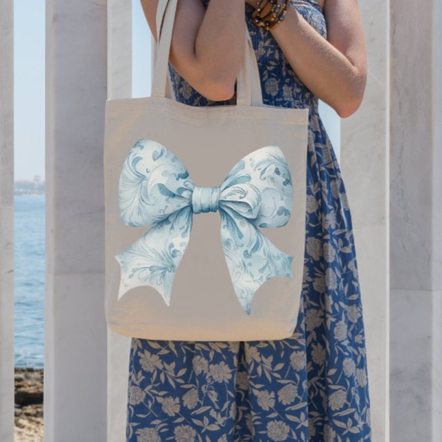 Chic Blue Bow Elegant Tote Bag (Creator Uploaded)