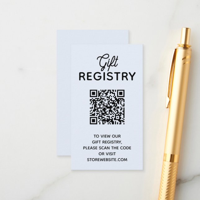 Chic Blue Boy Baby Shower Registry QR Code Enclosure Card (Front/Back In Situ)