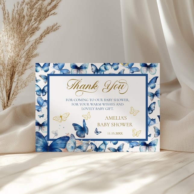 Chic Blue Butterfly Baby in Bloom Baby Shower Thank You Card (Creator Uploaded)