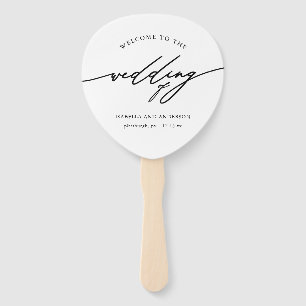Chic Blue Calligraphy Wedding Program Fan