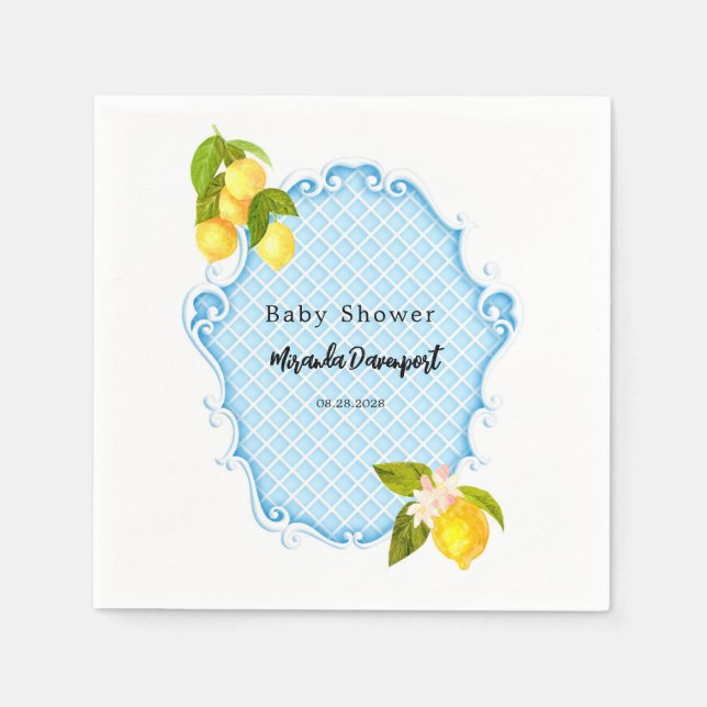Chic Blue & Citrus Lemon Baby Shower Napkin (Front)