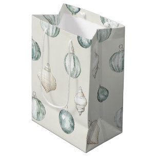 Chic Blue Cream Beach Ocean Christmas Medium Gift Bag