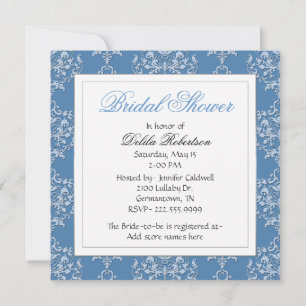 Chic Blue Damask Bridal Shower Invitation