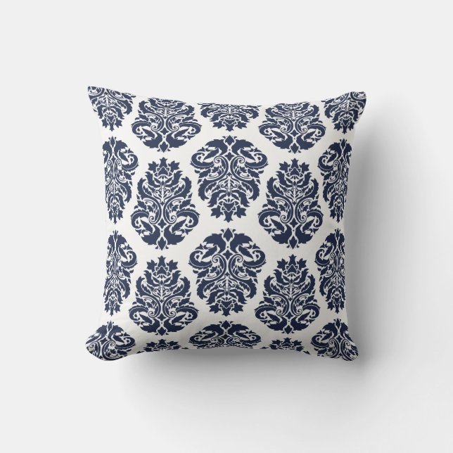 Chic Blue Damask Cushion (Front)