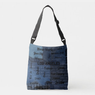chic blue denim rustic mega cities of the world crossbody bag