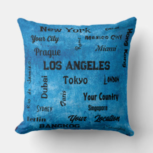 chic blue denim rustic mega cities of the world cushion