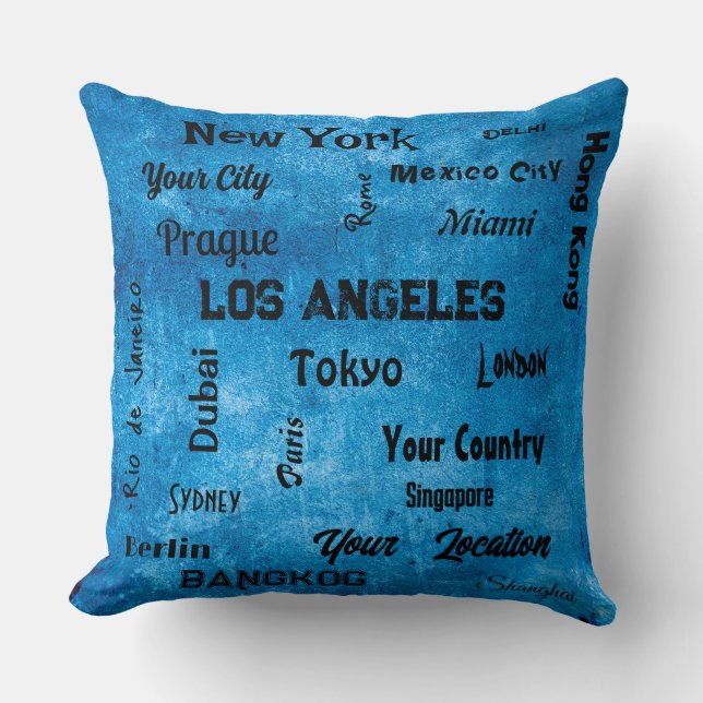 chic blue denim rustic mega cities of the world   cushion (Front)