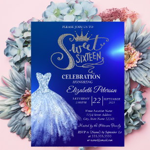 Chic Blue Dress,Diamonds Blue Sweet 16  Invitation