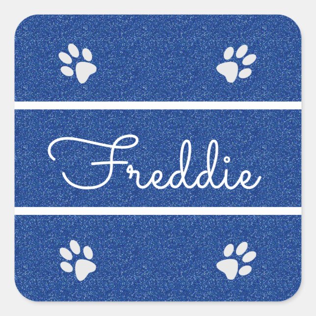 Chic Blue Faux Glitter Customised Cat Dog Pet   Square Sticker (Front)