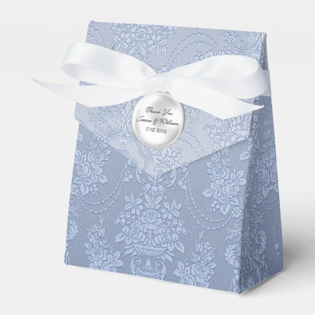 Chic Blue Fleur Damask Wedding Favour Gift Box (Front Side)