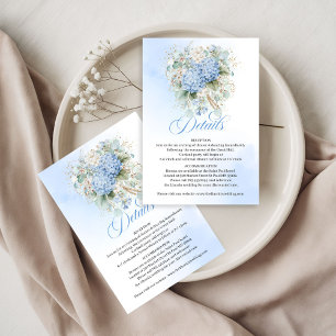 Chic Blue Floral Eucalyptus Wedding details card