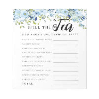 Chic Blue Floral Spill the Tea Bridal Shower Game
